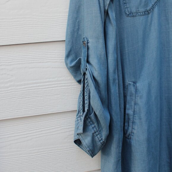 NWT Saks Fifth Avenue | 100% Lyocell Denim Popover Shirt Dress - Large - Picture 3 of 8